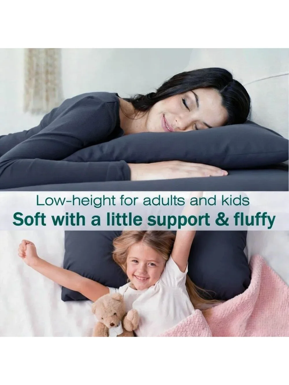 〽️Flat Ultra Thin Bed Pillows Standard Size Set of 2 Soft Down Alternative Blue